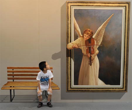 angel playing violin child listening